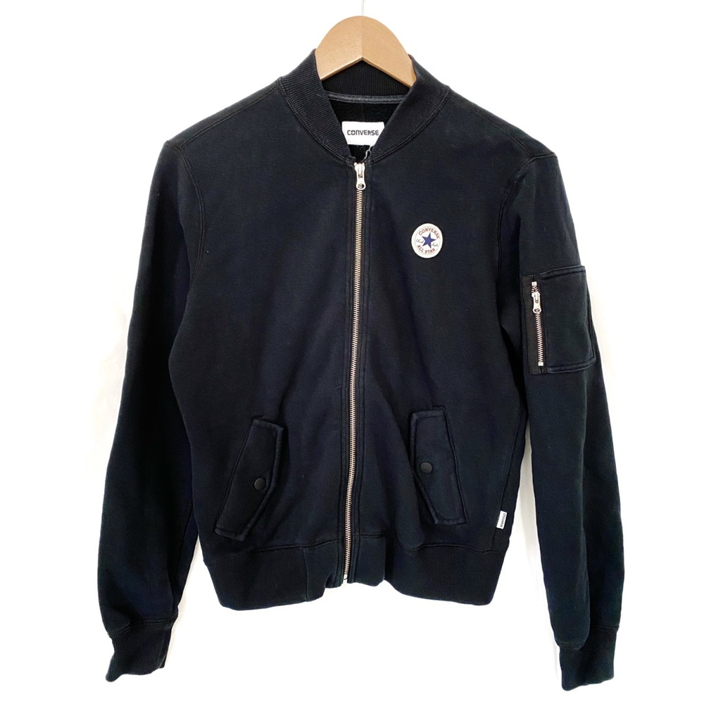CONVERSE Vintage Black Bomber Sweater Jacket L